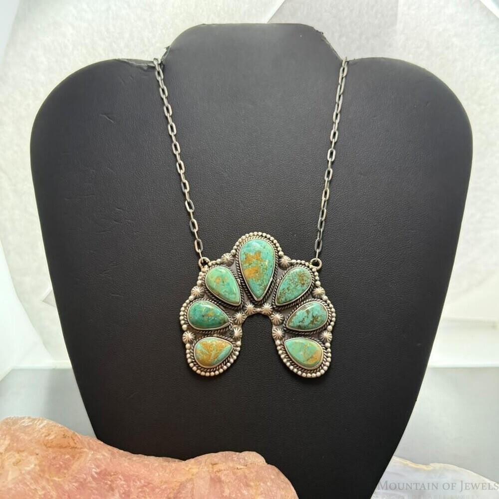 Sterling Silver Southwestern Style Royston Turquoise Naja 24" Necklace For Women